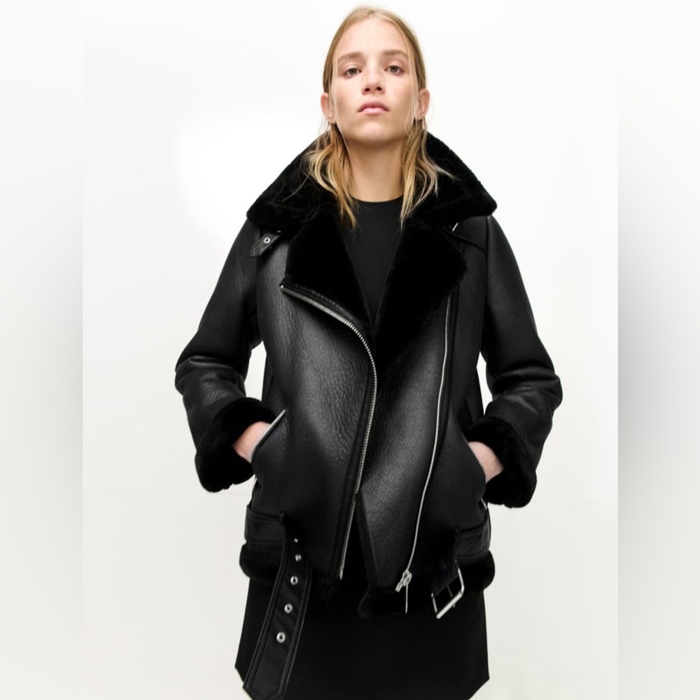 Zara faux leather shearling biker jacket